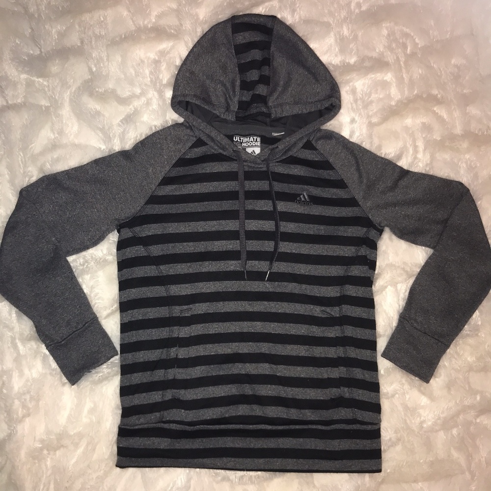 Adidas Performance Sweatshirt Hoodie Black Grey Striped
